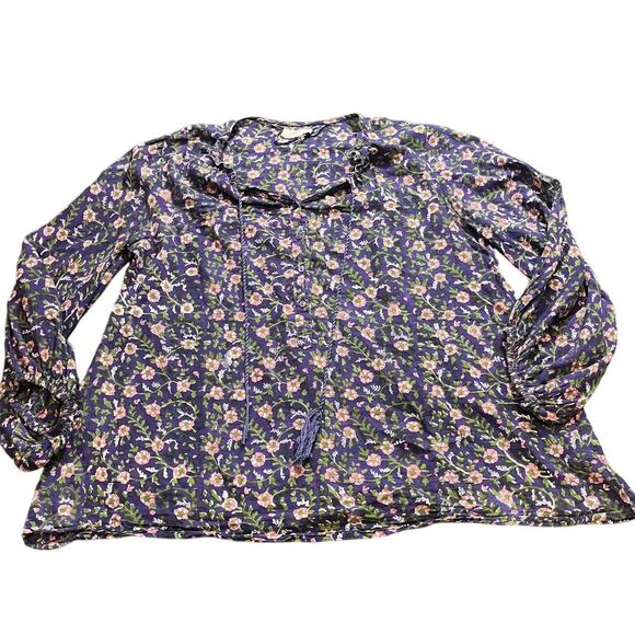 India Collection Emerson Fry Bardot Top in Iris Wildflower Blouse Shirt womens M - Picture 2 of 11